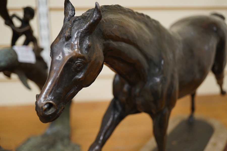James Osbourne (1940-1992), bronze, Trotting horse, signed and limited edition 26/30, 55cm wide. Condition - good